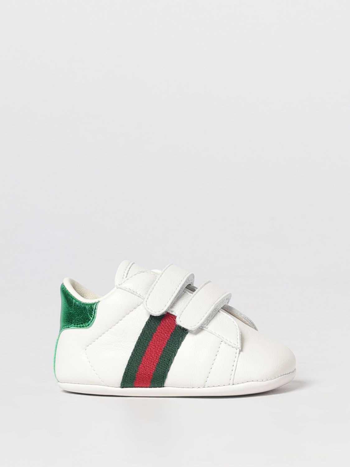 GUCCI Jungen-Sneaker aus Leder mit Web-Streifen und Klettverschluss