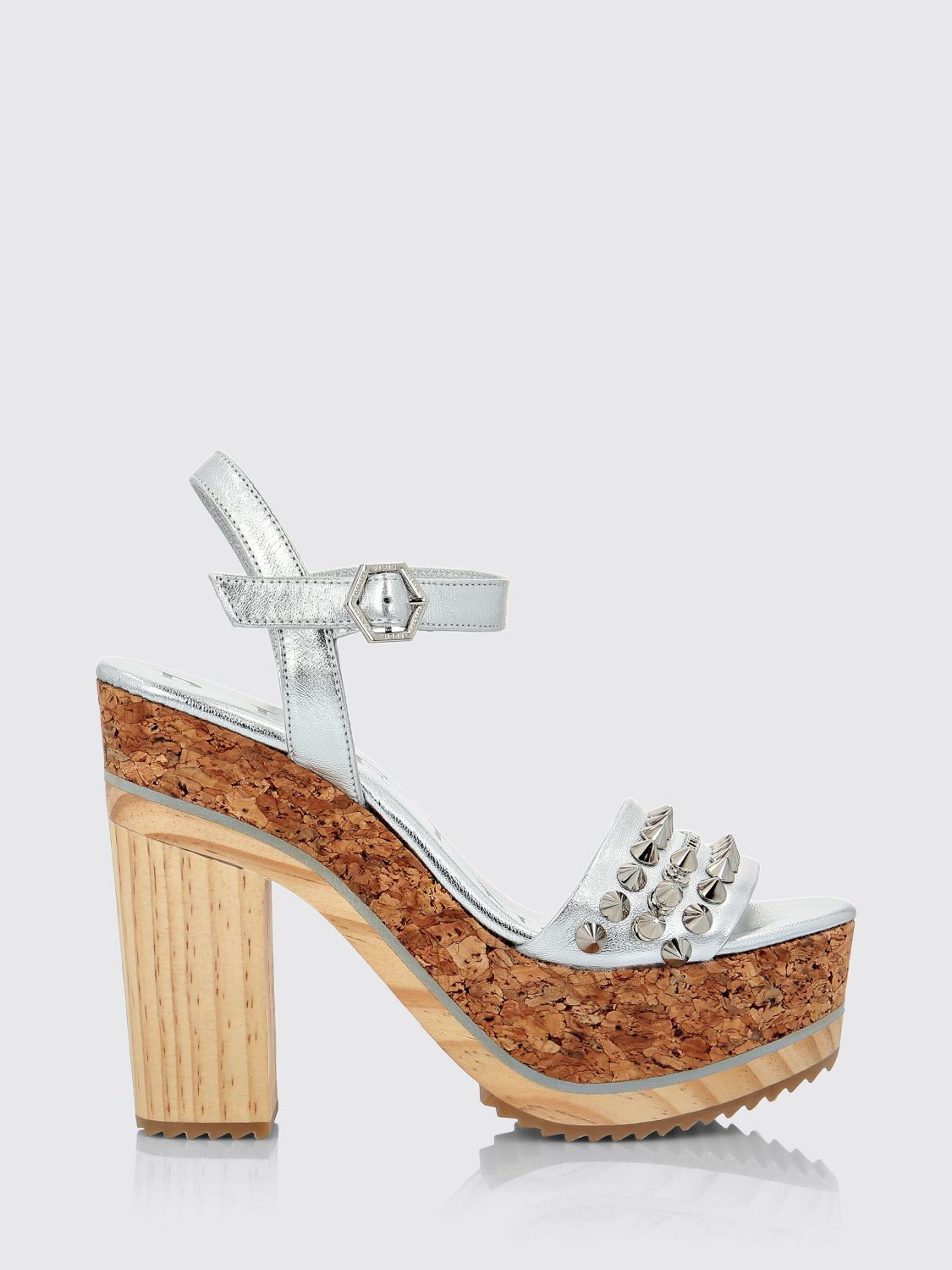 PHILIPP PLEIN Studded Laminated Leather High-Heel Platform Sandals