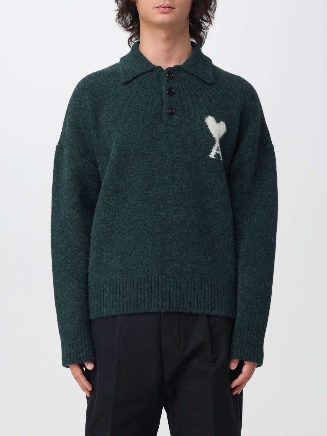 AMI PARIS Gestricktes Poloshirt von aus Alpaka-Wollmischung mit Jacquard-Logo