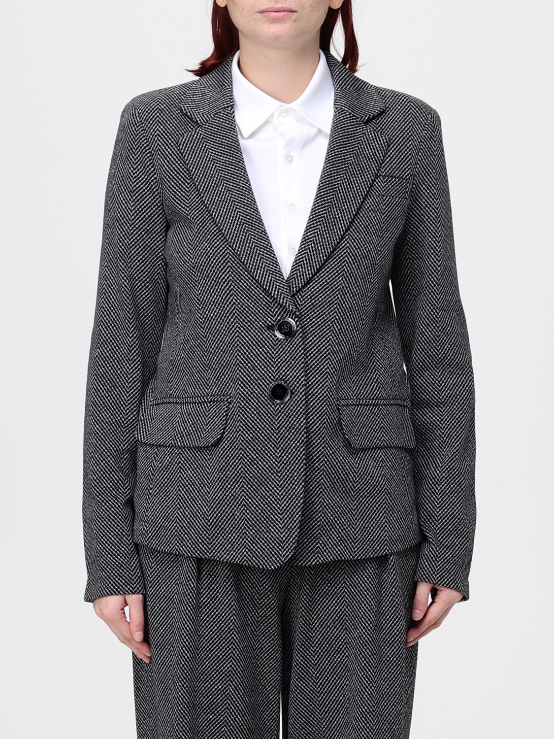 EMPORIO ARMANI Kurzer Einreiher-Blazer aus Baumwollmischung mit Chevron-Muster