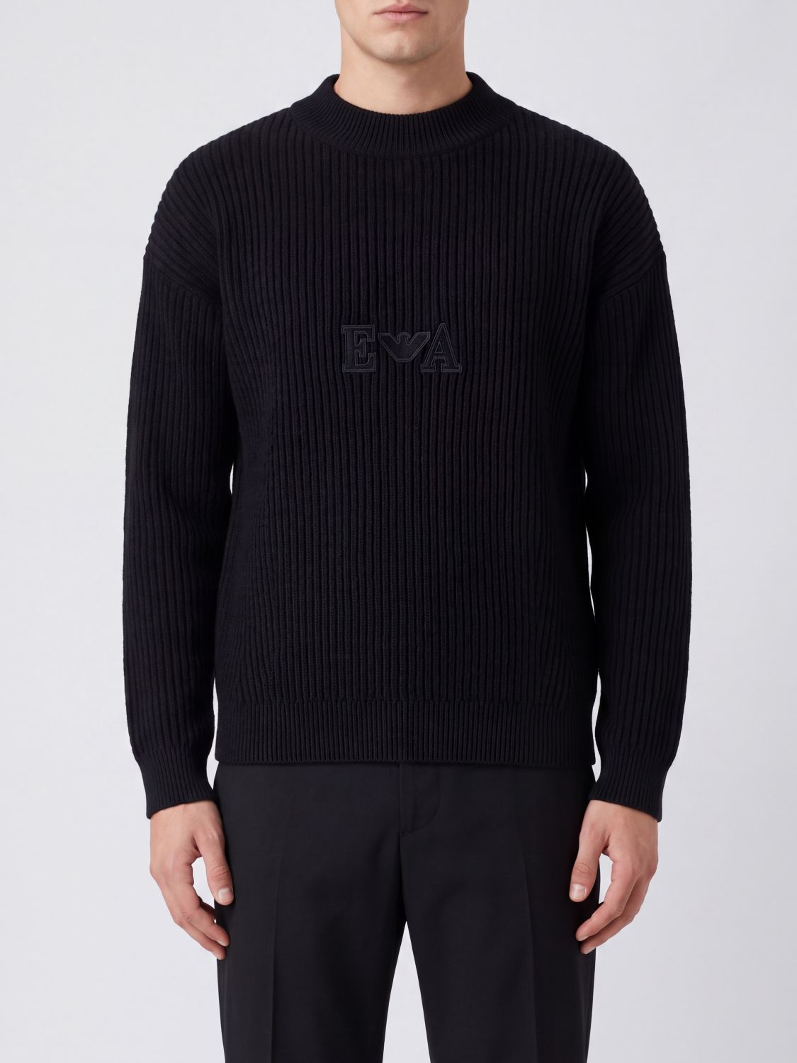 EMPORIO ARMANI Rundhalspullover aus Baumwollmischung mit Ton-in-Ton-Logo