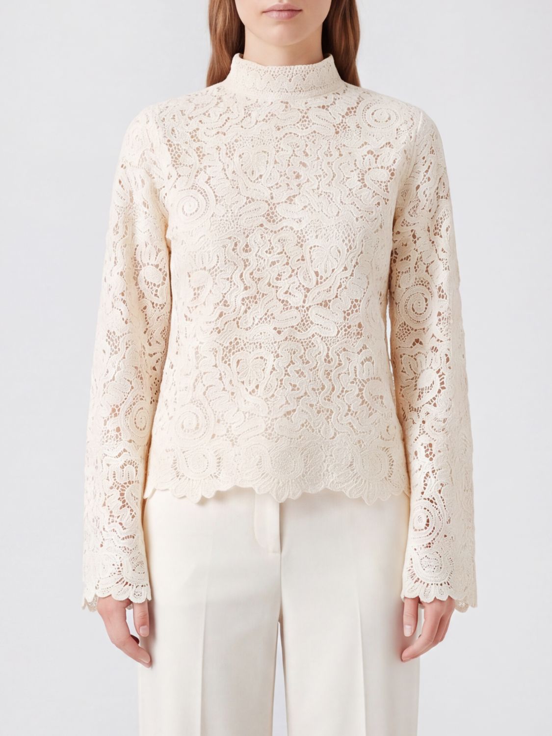 Semicouture Long-Sleeved Lace Turtleneck Evening Top