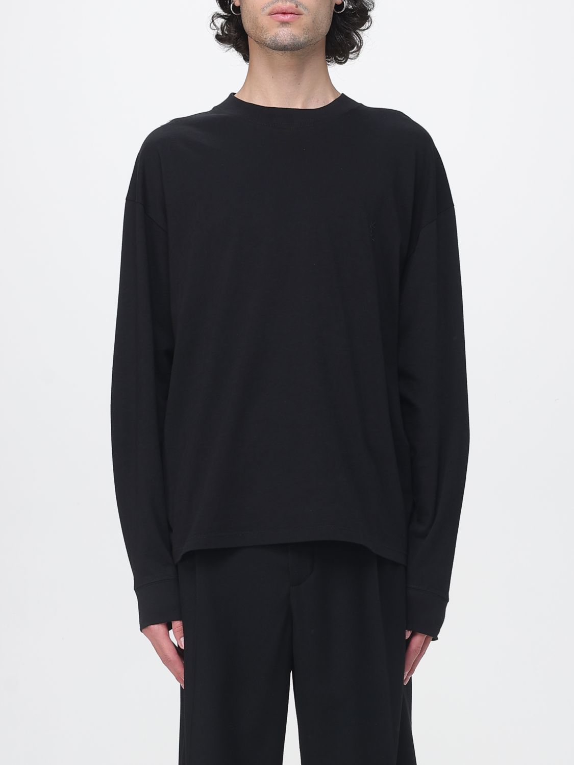 Saint Laurent Long-Sleeved Cotton T-shirt with Crew Neck