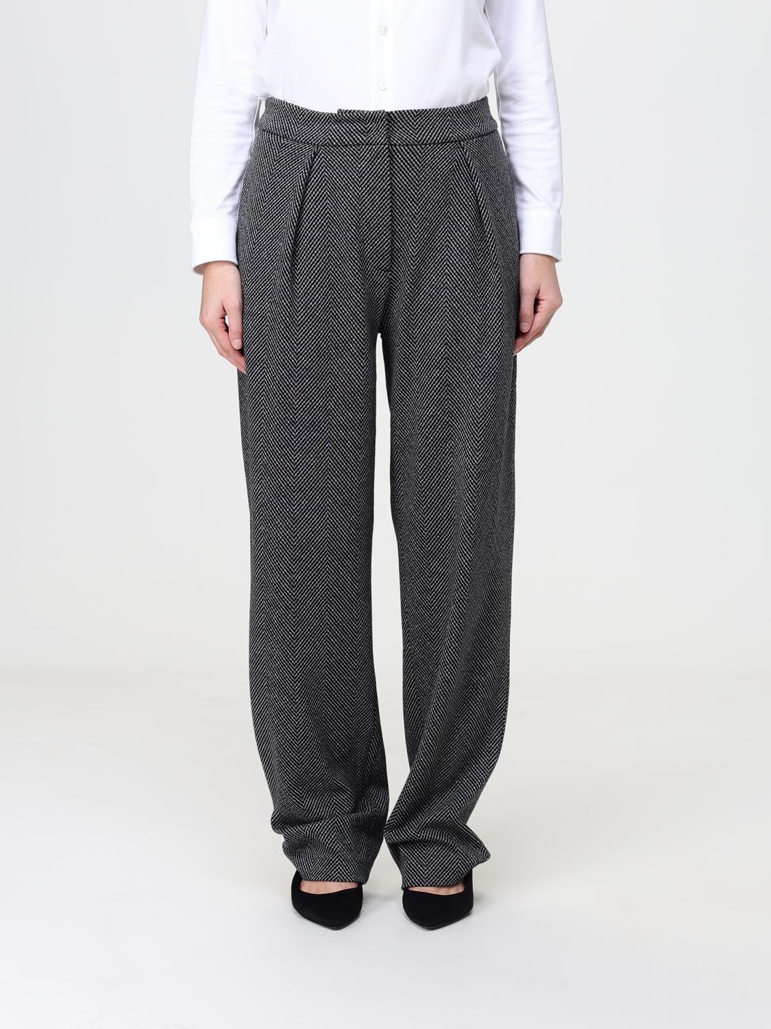 EMPORIO ARMANI Wide-Leg-Hose aus Baumwollmischung mit Chevron-Muster