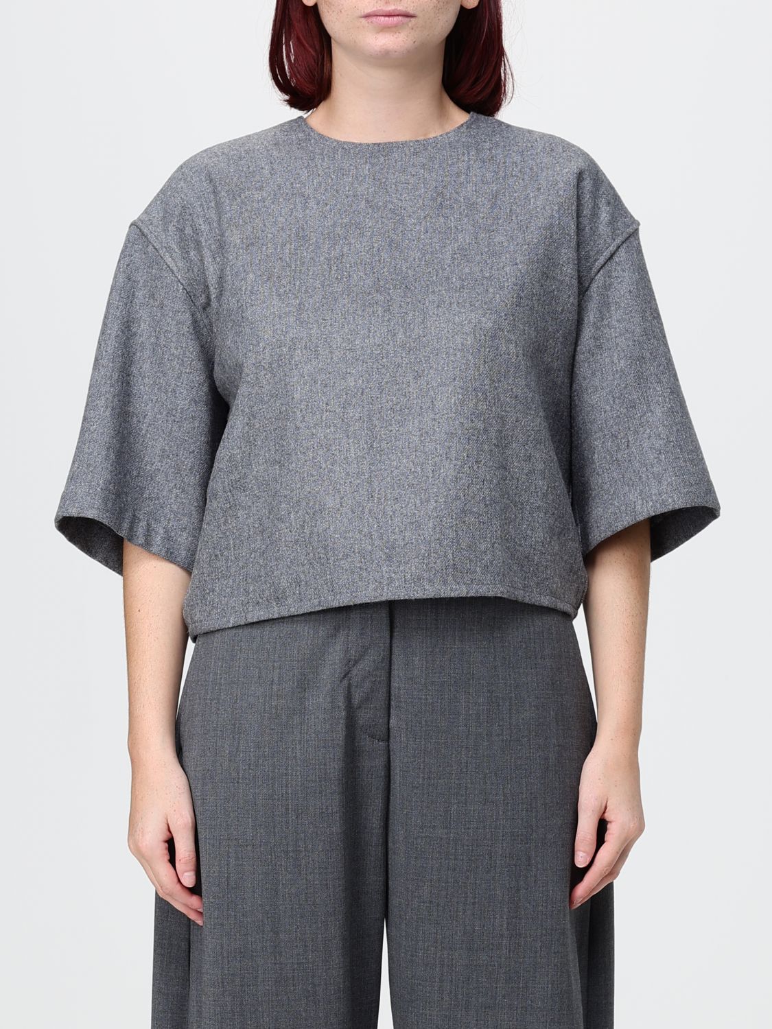 Thelatest Cropped Short-Sleeve Wool-Blend Knitted Top