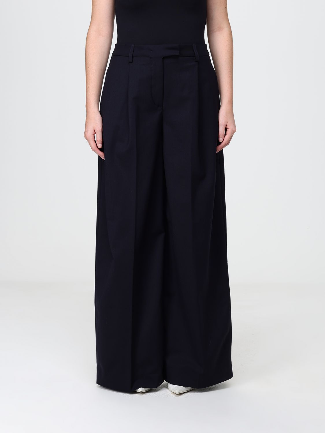 Thelatest Tailored Virgin Wool Blend Palazzo Trousers with Elastic Waist