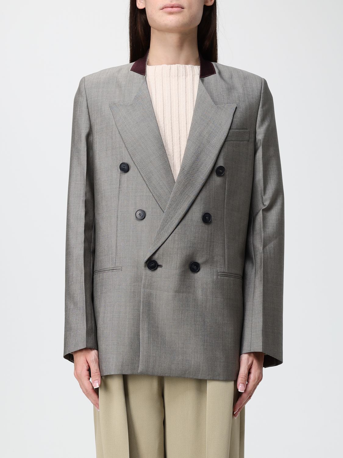 VICTORIA VICTORIA BECKHAM Double-Breasted Pure Virgin Wool Blazer with Peak Lapels