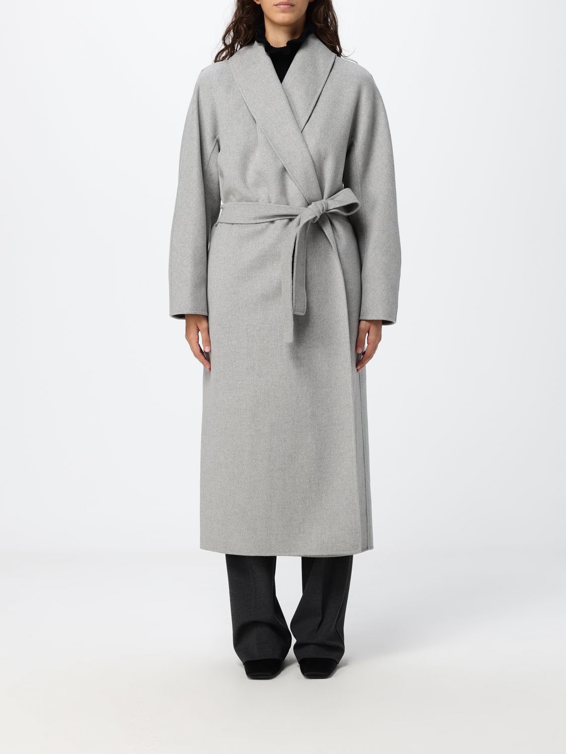 'S Max Mara Cappotto lungo a vestaglia in pura lana con cintura
