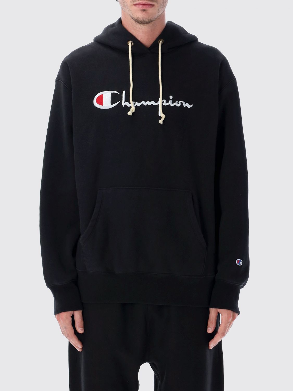 CHAMPION Felpa oversize in cotone con cappuccio e logo a contrasto