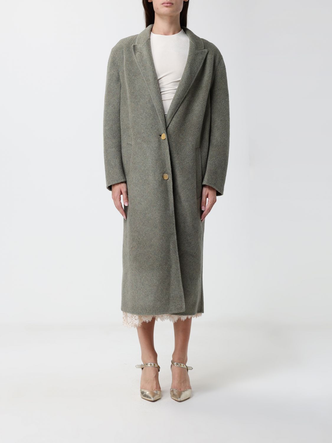 ALBERTA FERRETTI Cappotto lungo monopetto in lana cashmere e seta con rever