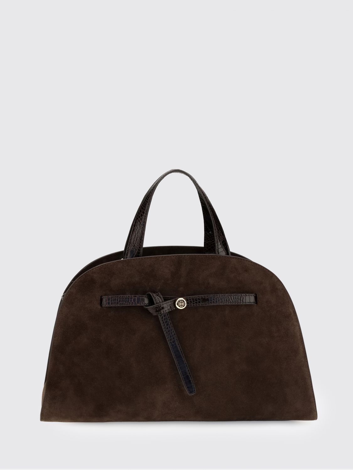 TORY BURCH Romy Leather and Suede Tote Bag with Metal Double T Logo