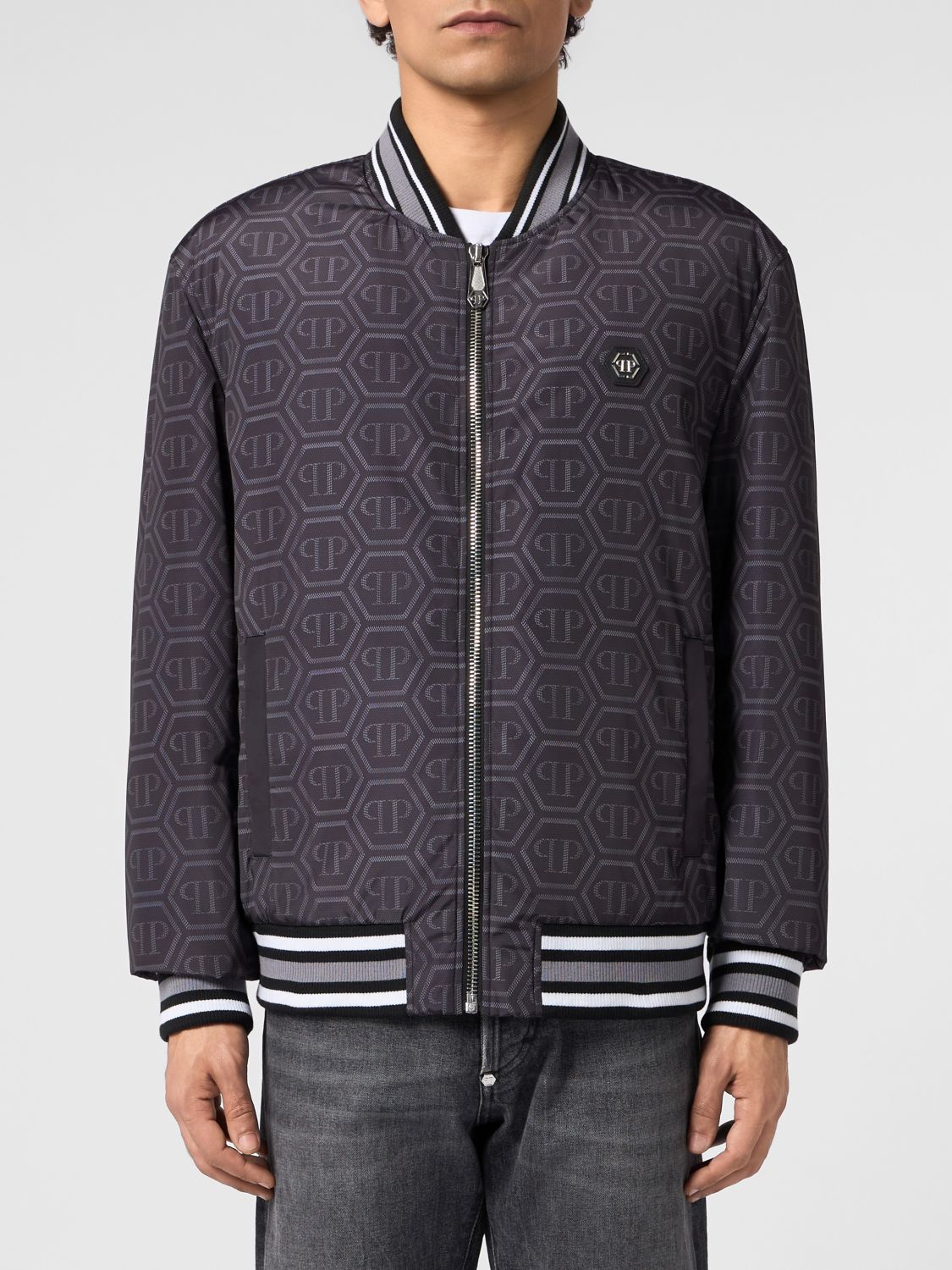 PHILIPP PLEIN Varsity-Bomberjacke mit Reißverschluss und Kontrastbesätzen