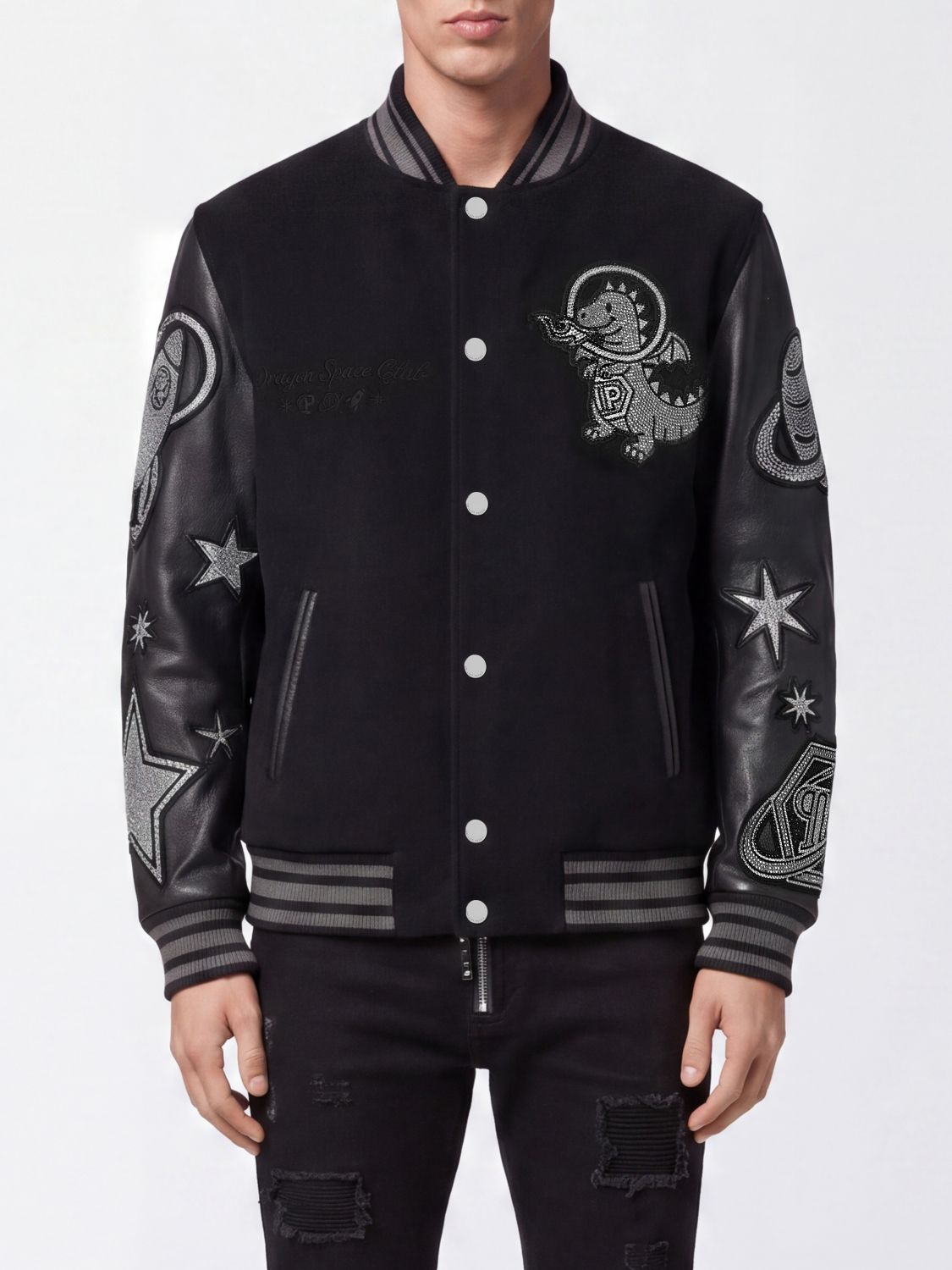 PHILIPP PLEIN Bomberjacke mit Kristall-Logo und Stickerei