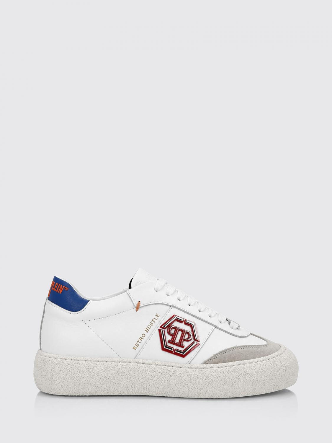 PHILIPP PLEIN Sneakers basse Retro Hustle in pelle monogram con suola platform