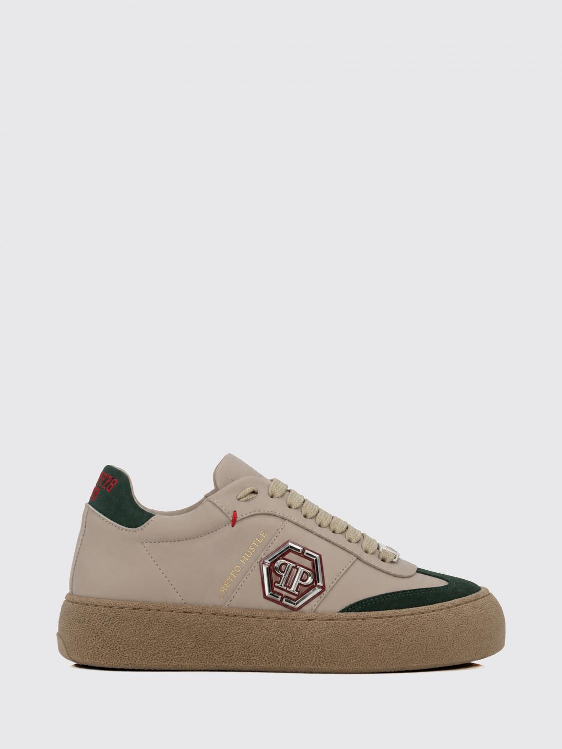 PHILIPP PLEIN Sneakers basse Retro Hustle in pelle monogram con suola platform