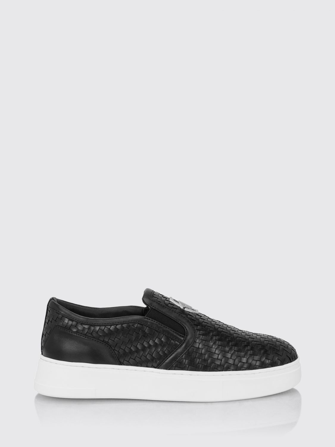 PHILIPP PLEIN Monogramm-Slip-On-Sneaker aus geflochtenem Leder mit Hexagon-Logo