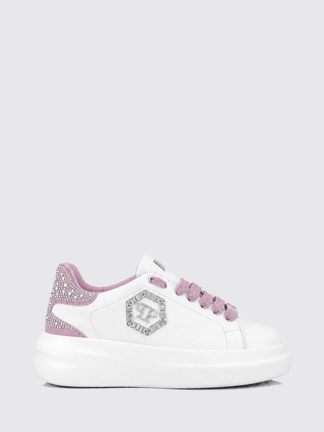 PHILIPP PLEIN Chunky-Sneaker aus Leder mit Hexagon-Logo und Strass