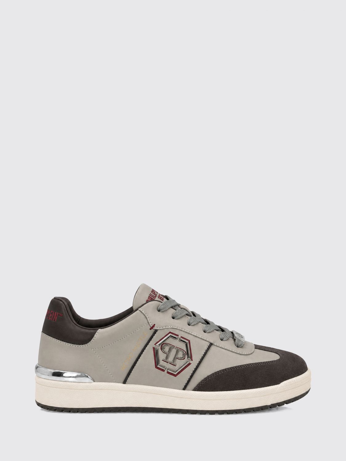 Philipp Plein Retro Hustle Leather Sneakers with Hexagon Logo