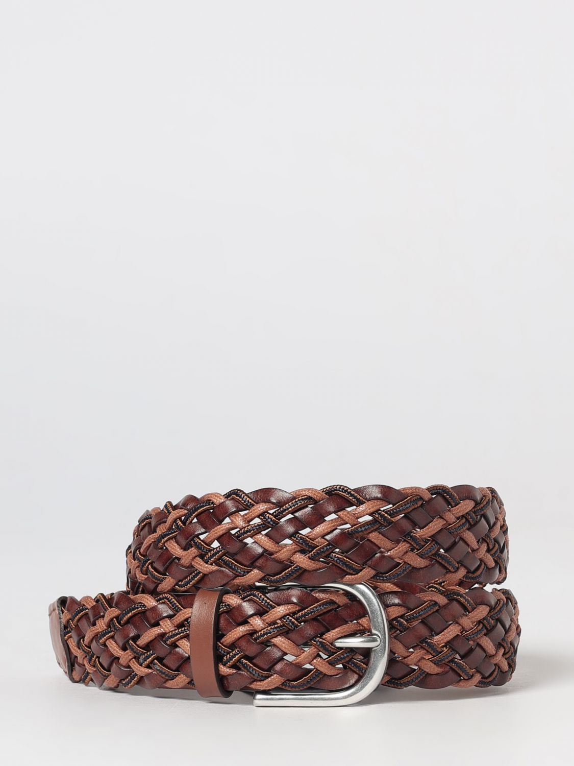 PAUL SMITH Bicolor Braided Leather and Cotton Belt with Pin Buckle
