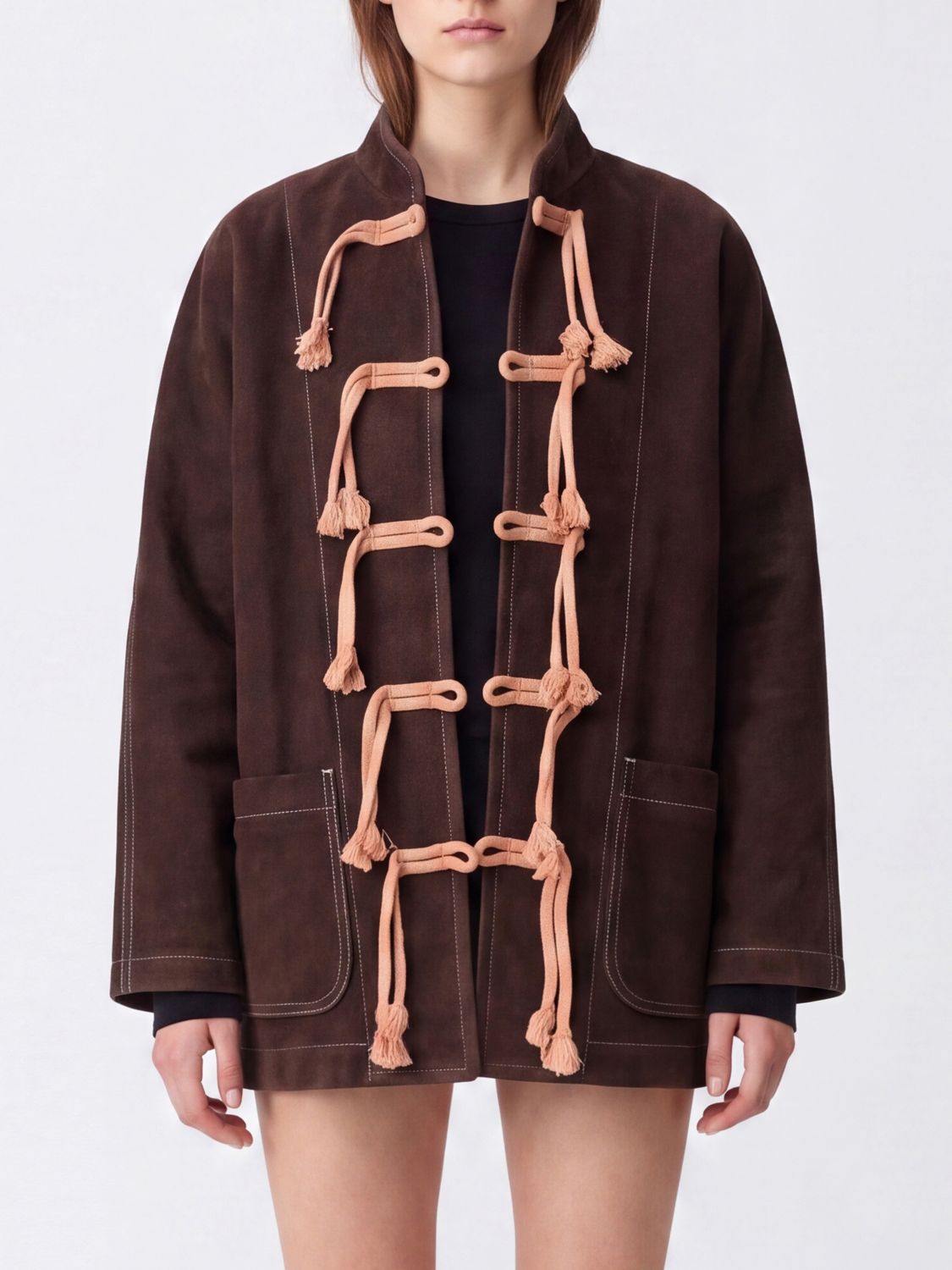 Uma Wang Short Wool Jacket with High Neck and Toggle Closure