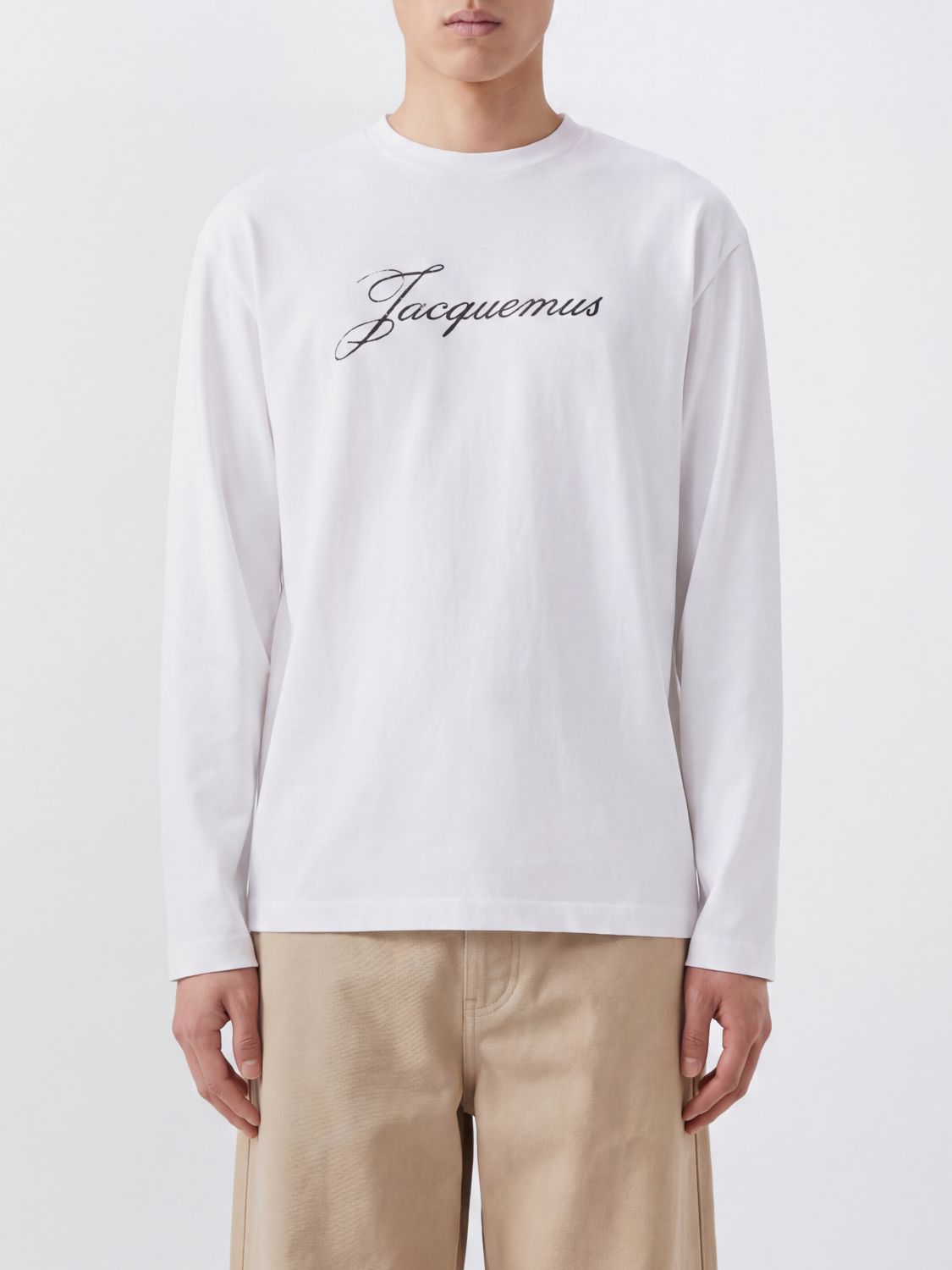 JACQUEMUS Long-Sleeved Organic Cotton and Hemp T-Shirt with Logo Print