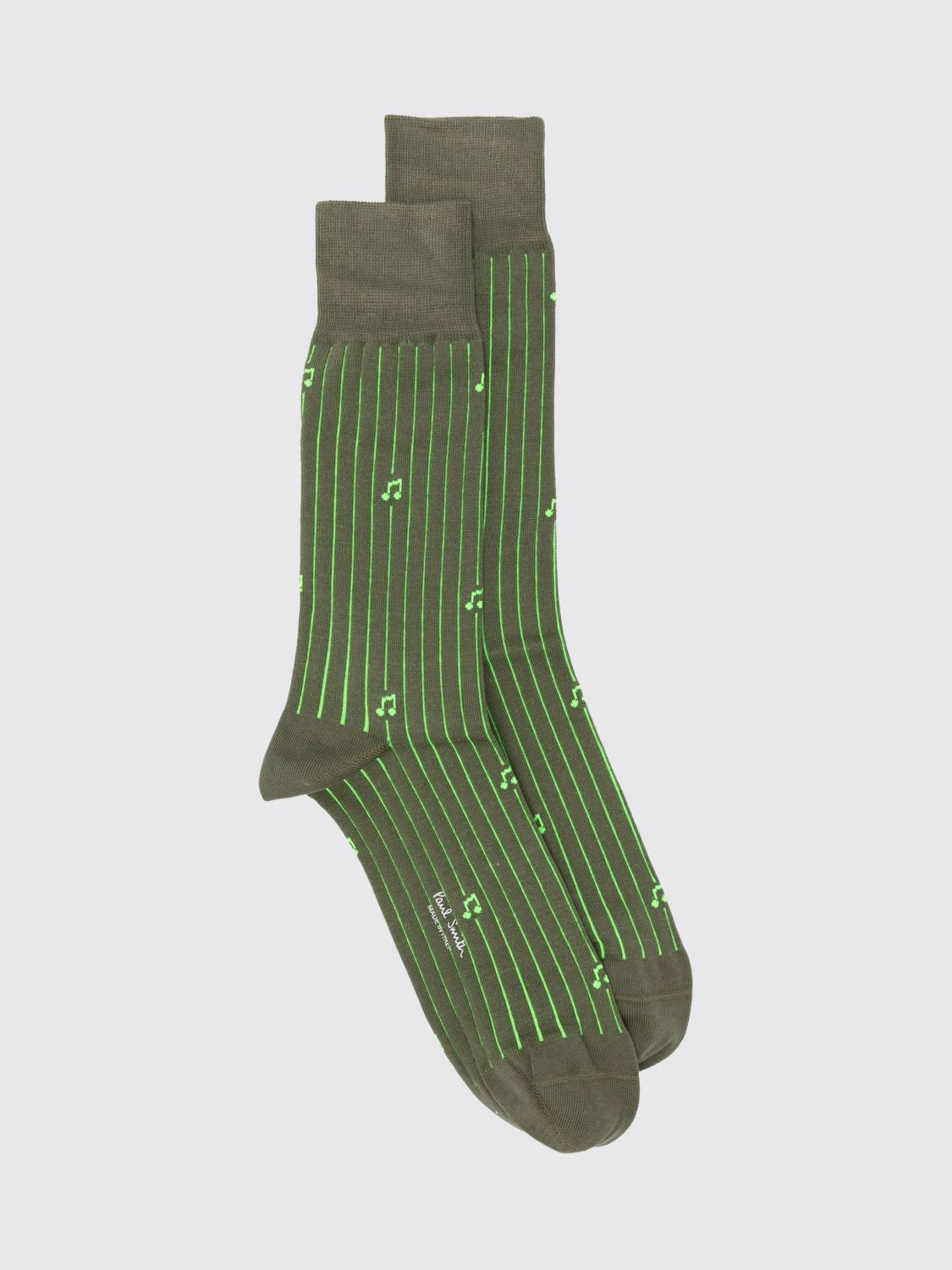 Paul Smith Calf-High Striped Socks with Graphic Print in Cotton Blend