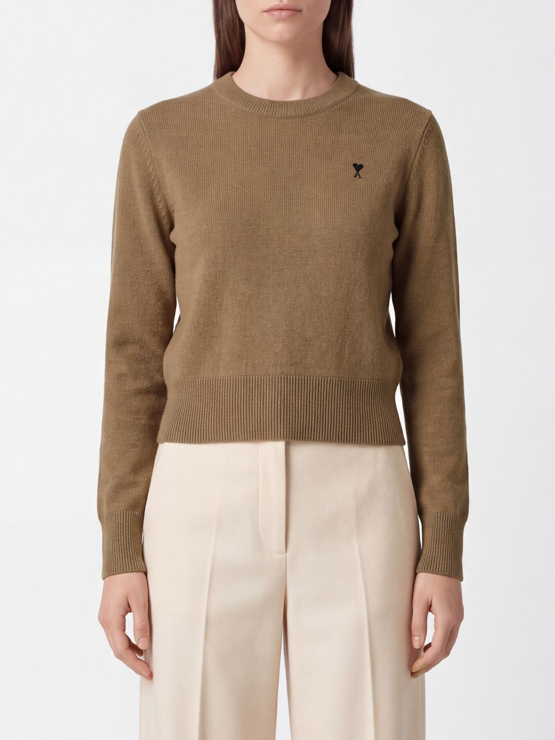 AMI PARIS Slim Fit Merino Wool Jumper with Embroidered Ami de Coeur Logo