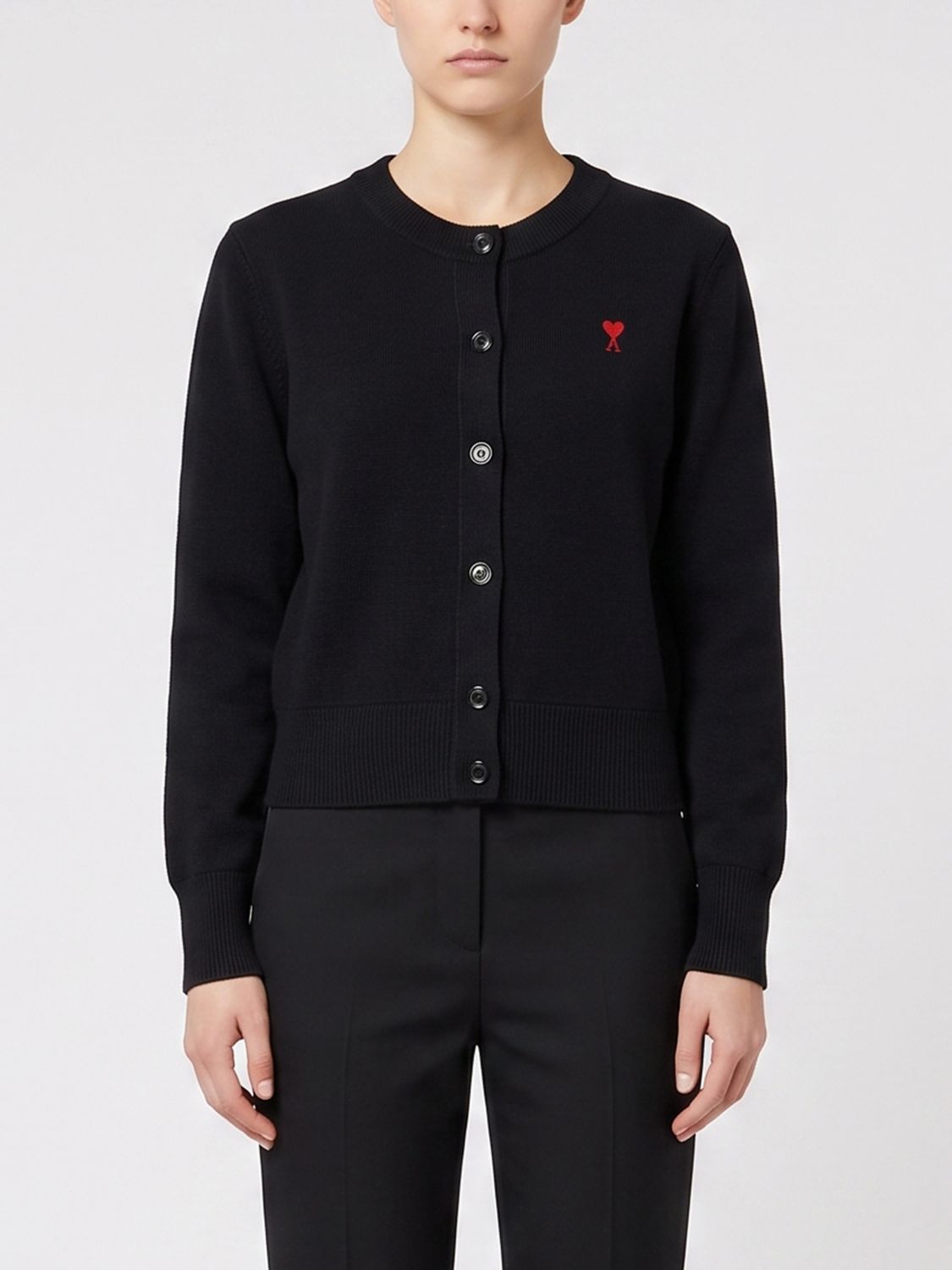 Ami Alexandre Mattiussi Ami Paris Crewneck Cardigan In Pure Merino Wool With Embroidered Logo In Black