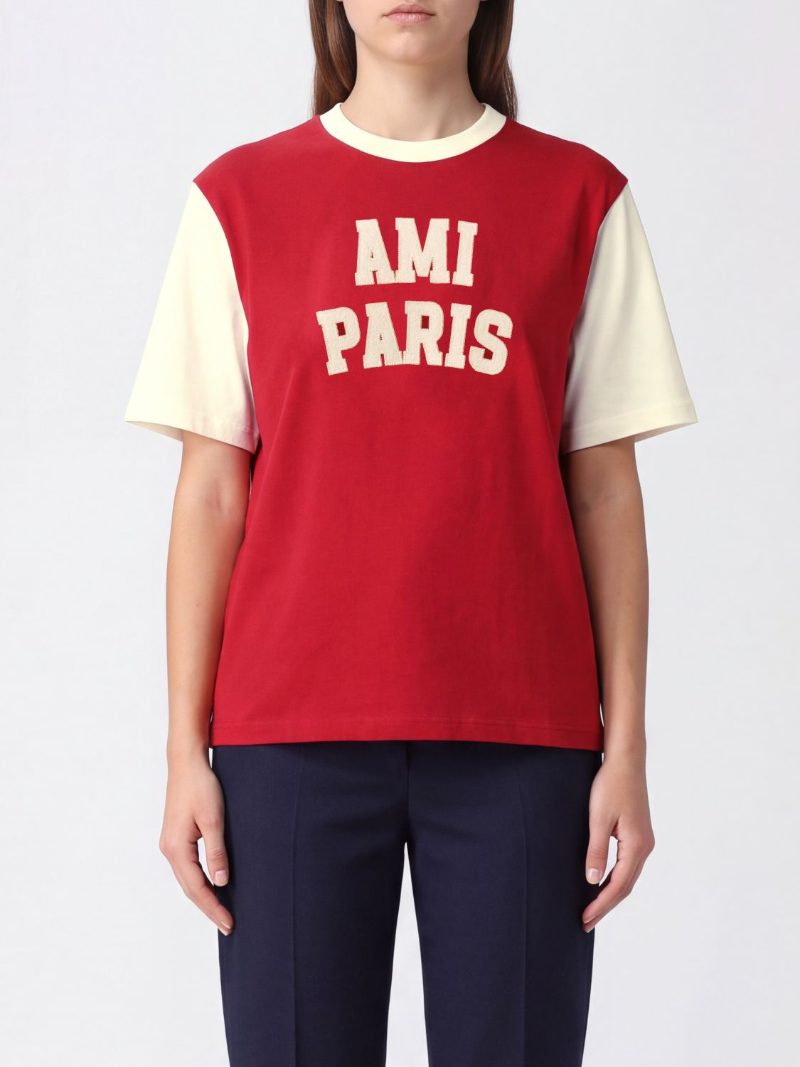 AMI PARIS Contrast Logo Cotton Crew Neck T-Shirt