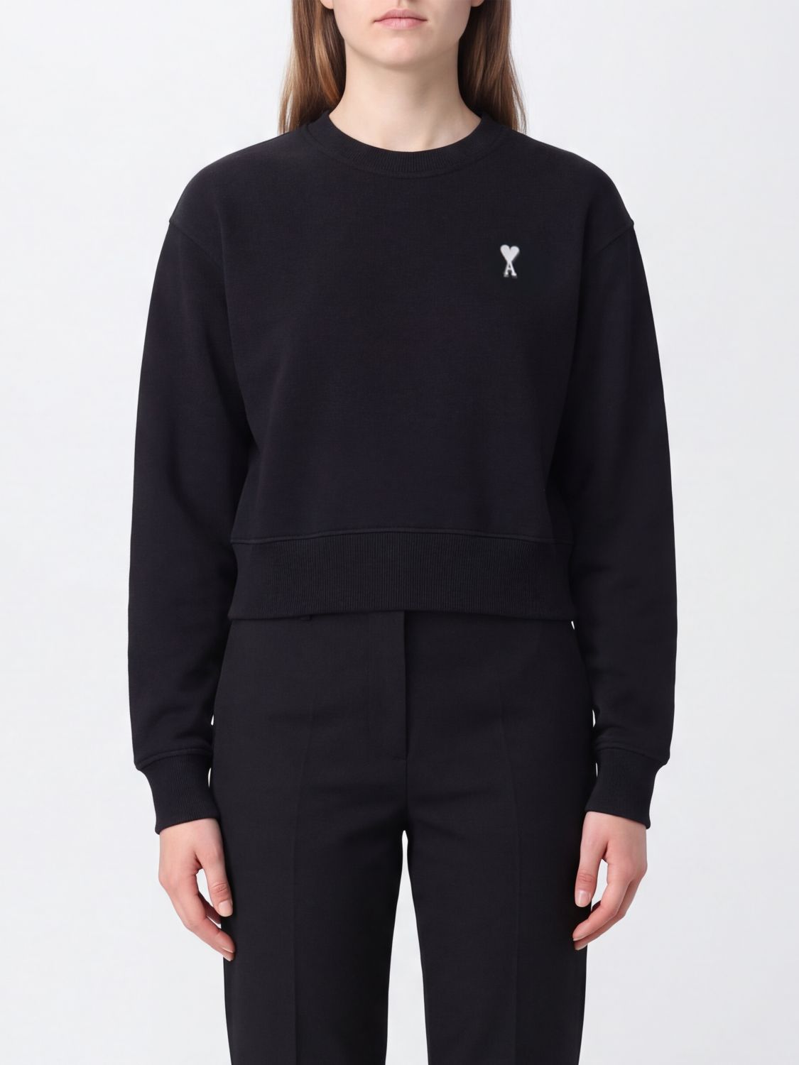 AMI PARIS Crewneck Sweatshirt in Cotton Blend with Embroidered Logo and Dropped Shoulders