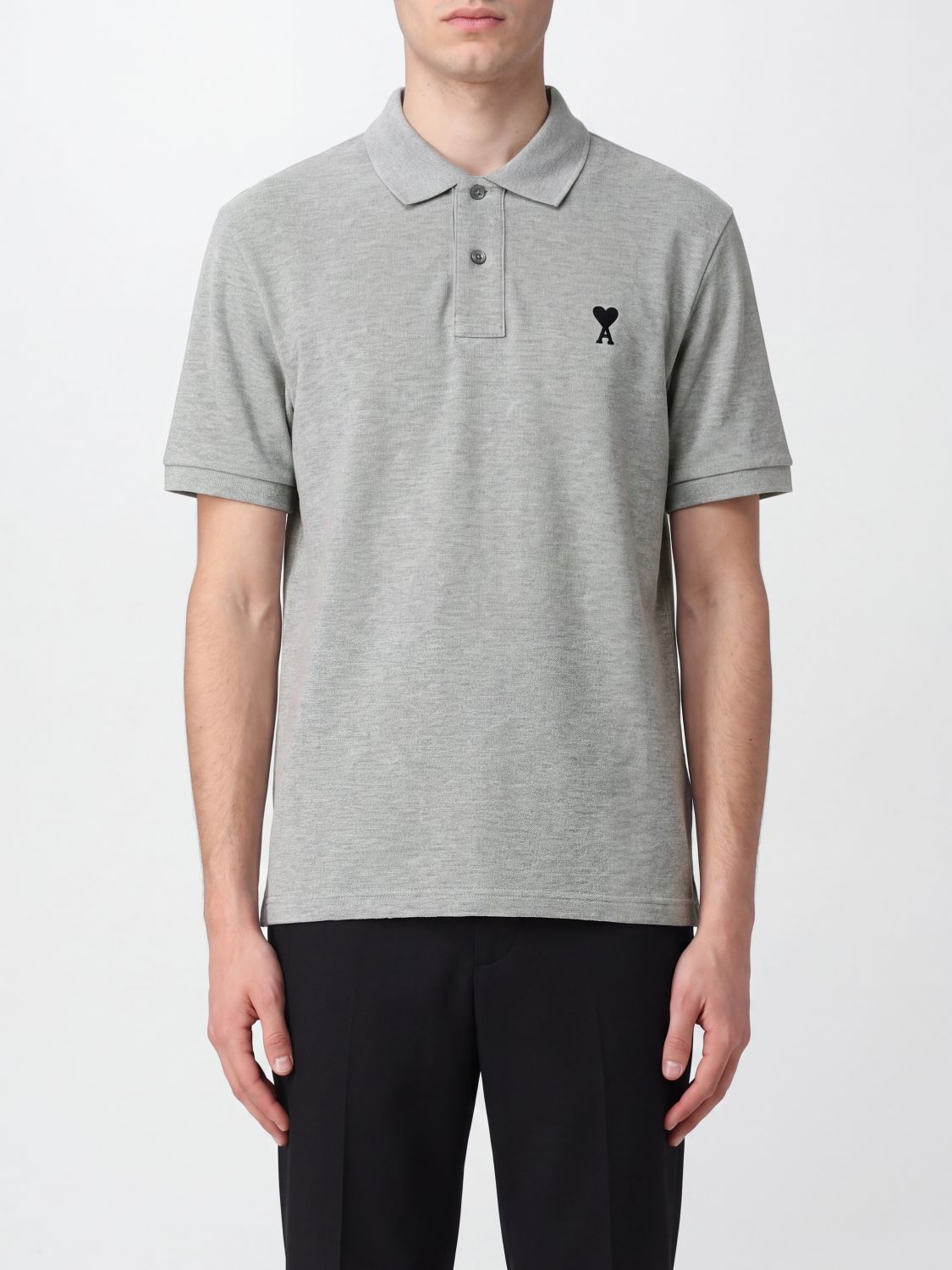 Ami Paris Short-Sleeve Cotton Polo with Embroidered Ami de Coeur Logo