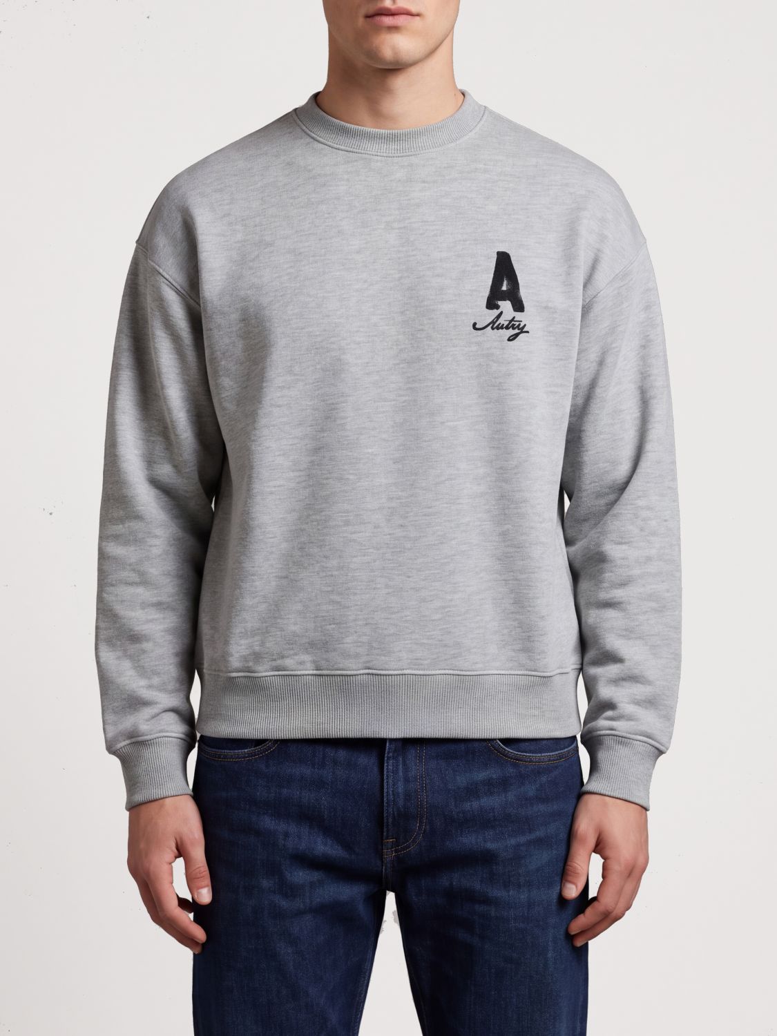 AUTRY Baumwoll-Sweatshirt mit Rundhalsausschnitt, Kontrastlogo und überschnittenen Schultern