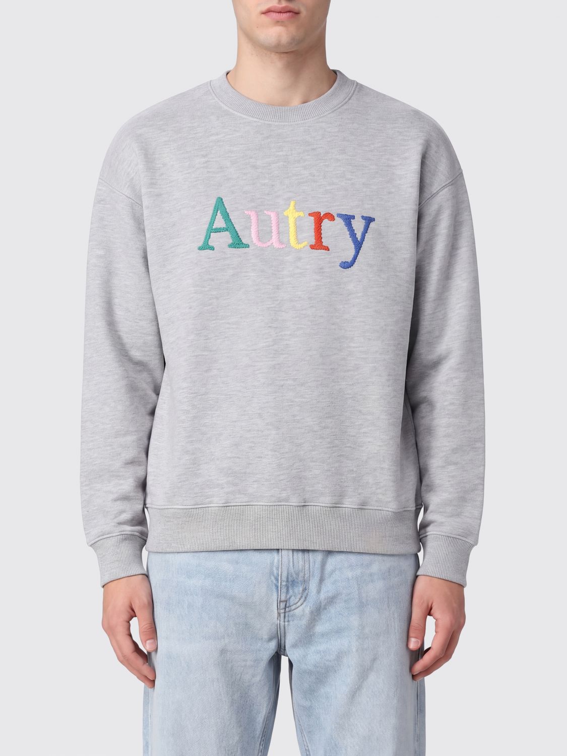 AUTRY Baumwoll-Sweatshirt mit Rundhalsausschnitt, Kontrastlogo und überschnittenen Schultern