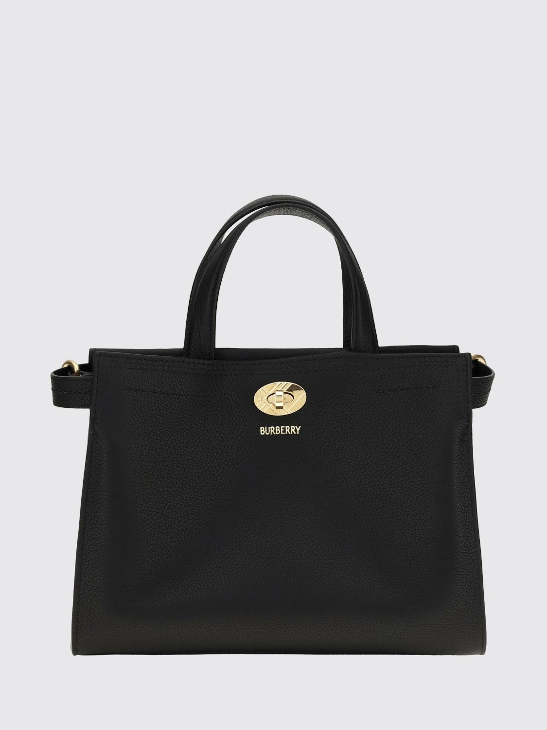 BURBERRY Cotswolds Small Calfskin Leather Tote Bag with Check Motif