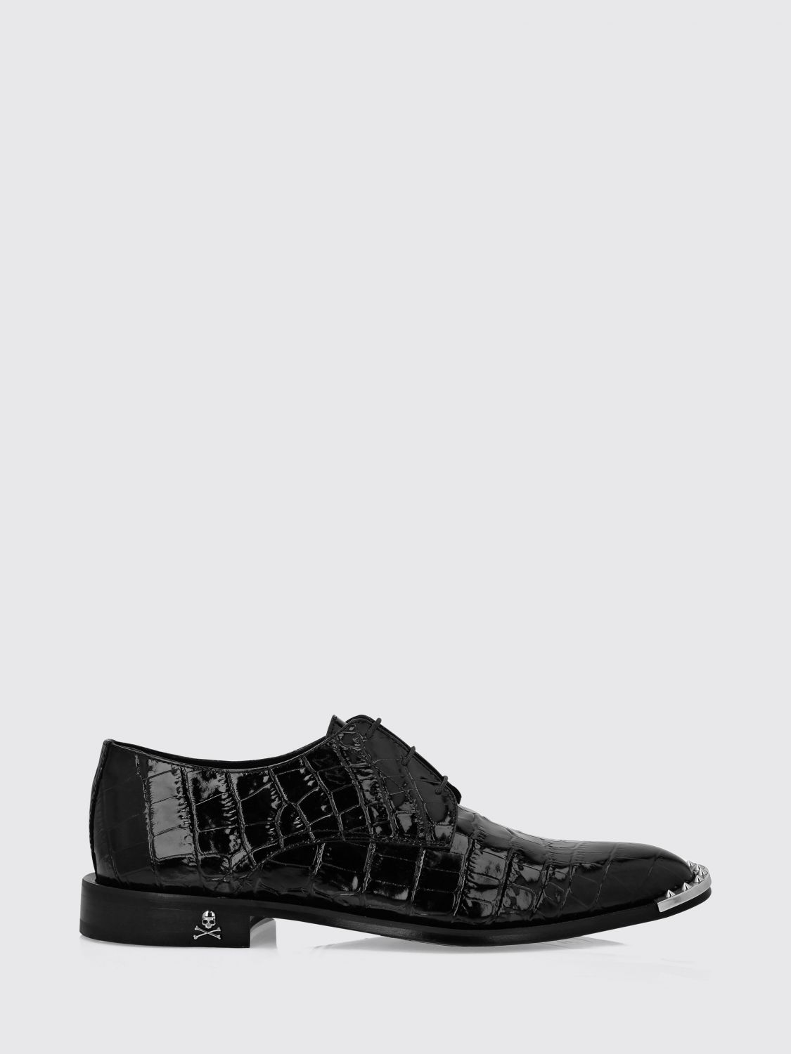 PHILIPP PLEIN Tapered-Toe Derby Shoes in Crocodile-Effect Brushed Leather