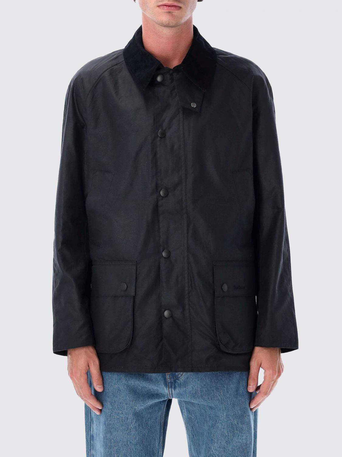 Barbour Ashby Waxed Cotton Jacket with a Corduroy Collar and Pockets