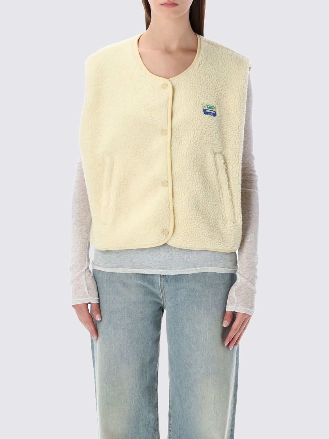 AMERICAN VINTAGE Gepolsterte Fleece-Weste von mit Rundhalsausschnitt und Taschen