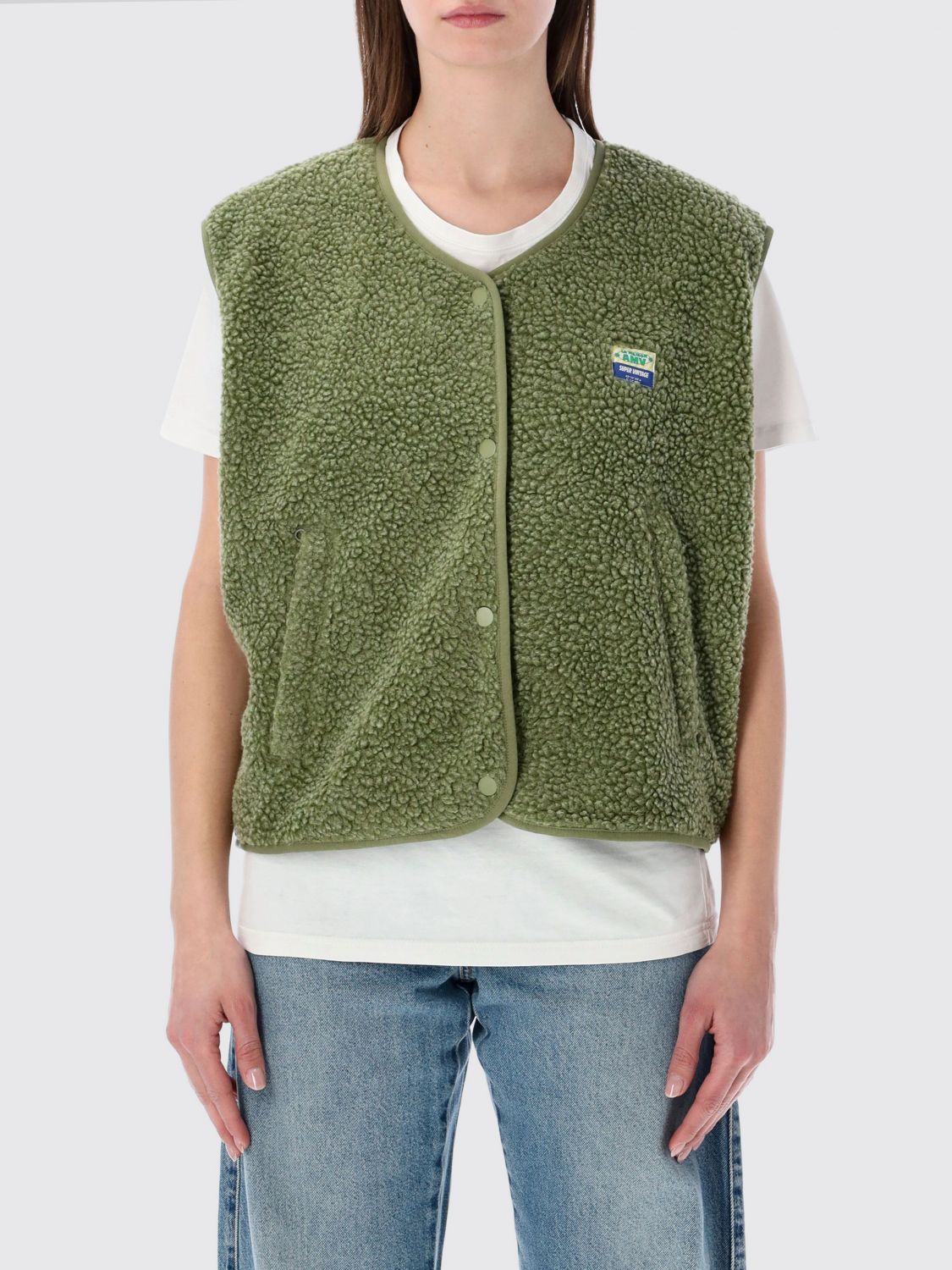 AMERICAN VINTAGE Gepolsterte Fleece-Weste von mit Rundhalsausschnitt und Taschen
