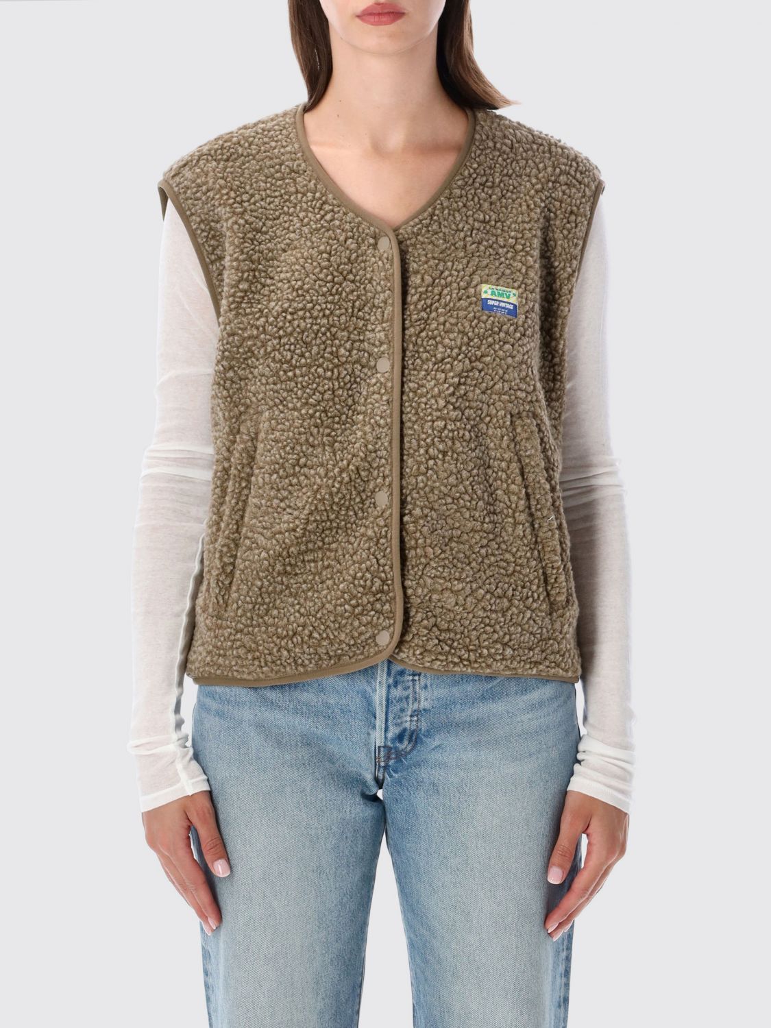 AMERICAN VINTAGE Crewneck Padded Fleece Vest with Button Closure and Pockets