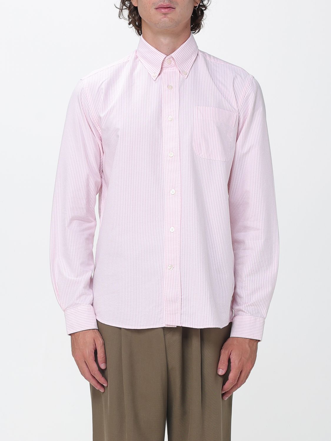 SEBAGO Striped Cotton Poplin Shirt with Button-Down Collar