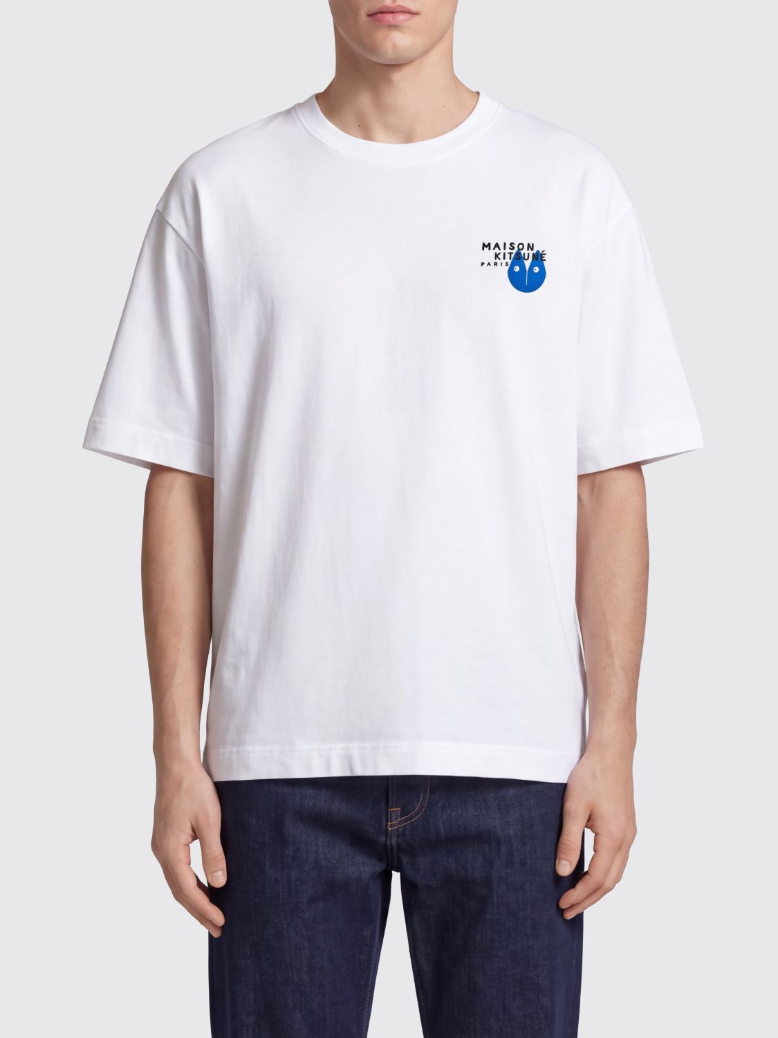 MAISON KITSUNÉ T-shirt in cotone con stampa grafica e logo a contrasto