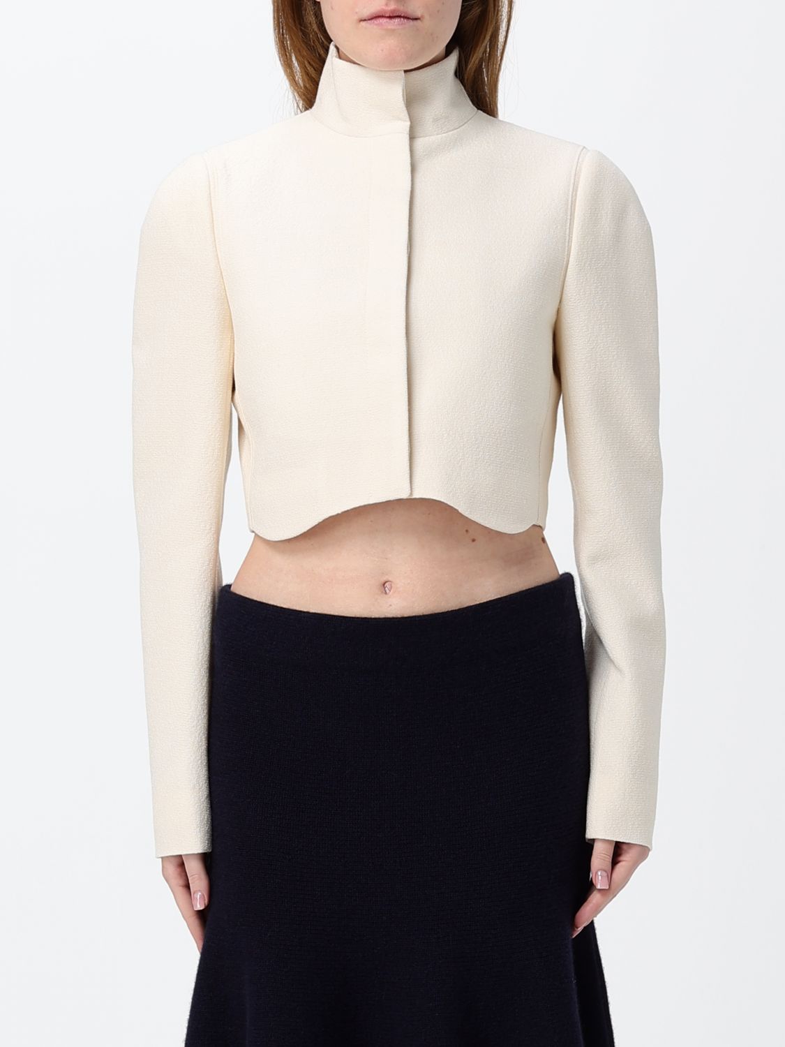 Alaïa Tailored Cropped High-Neck Jacket in Wool Crêpe