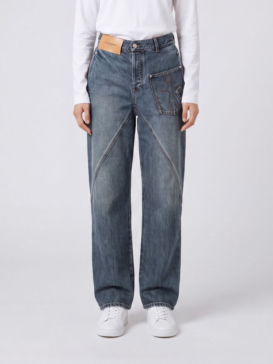 Jw Anderson Twisted Workwear High-Waisted Wide-Leg Jeans in Denim