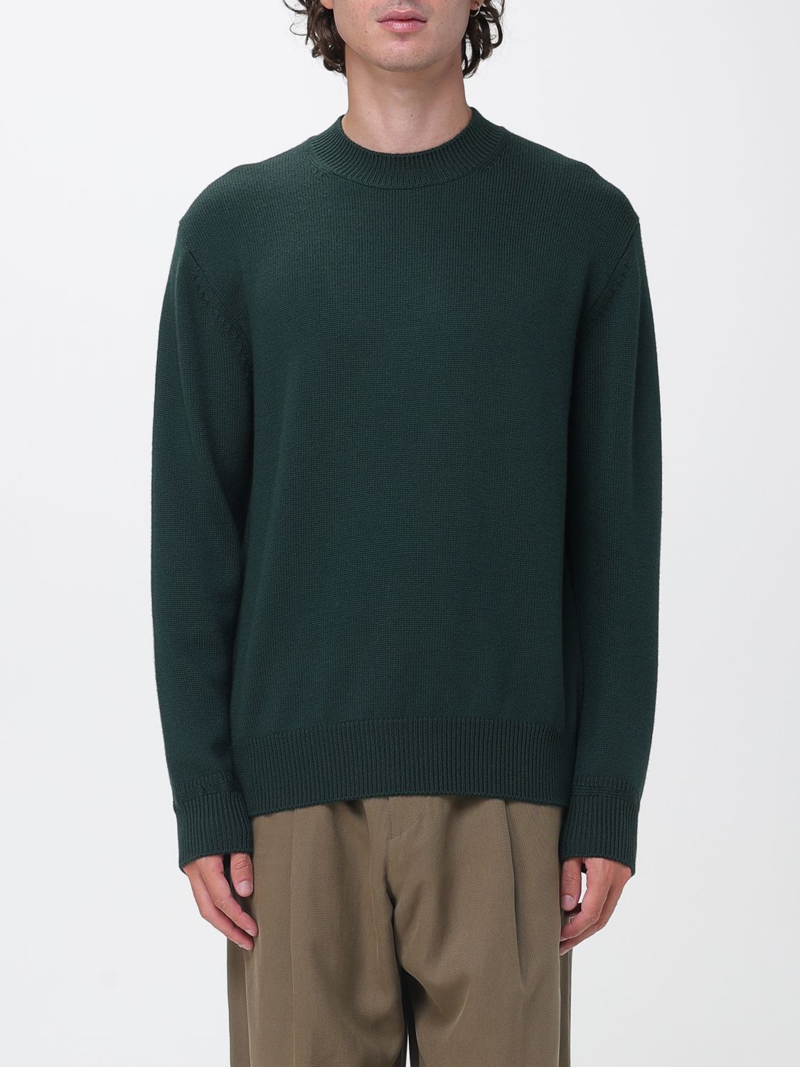 Paolo Pecora Wool Crew Neck Jumper with Long Sleeves and Ribbed Trims