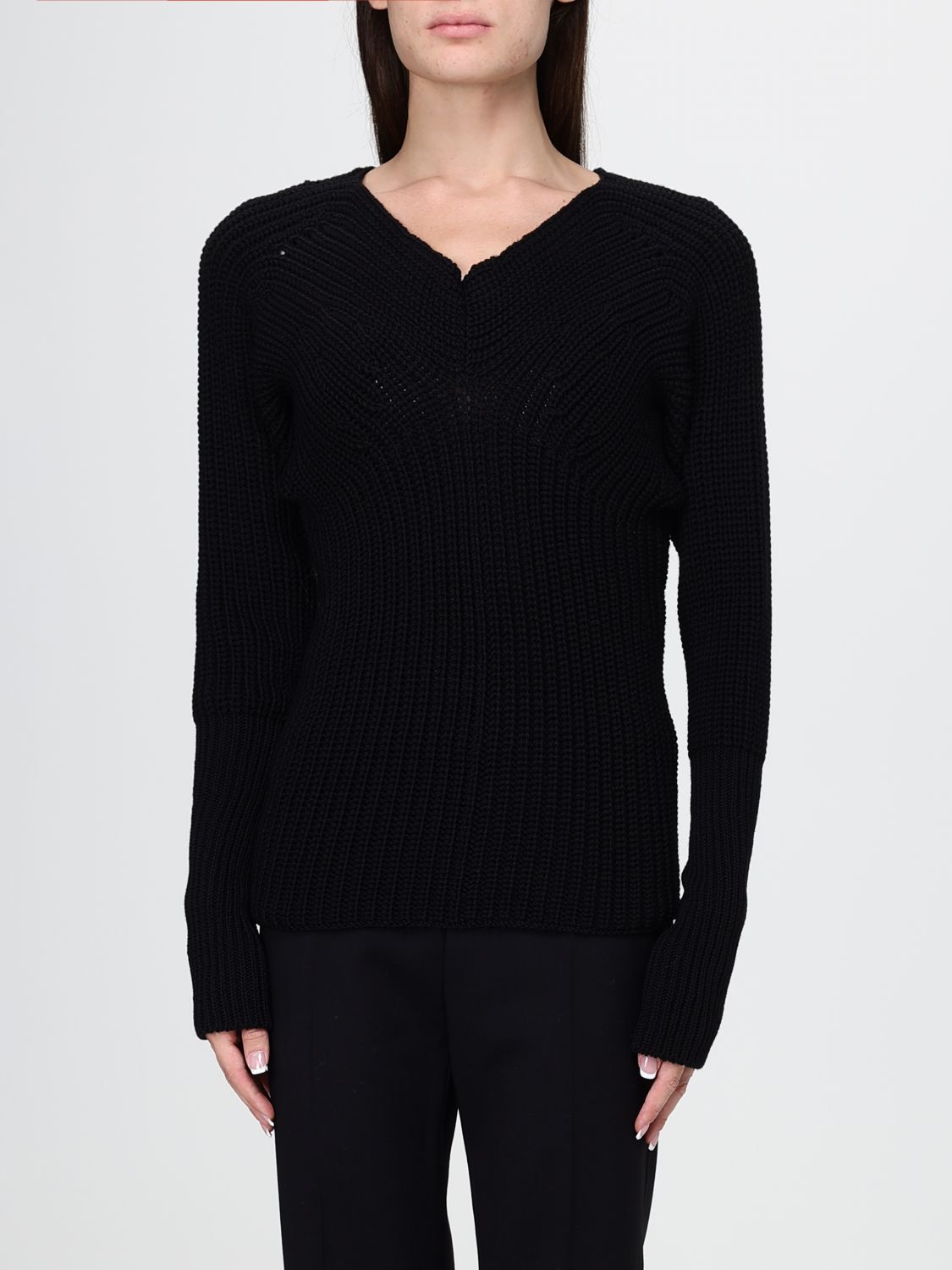 Lemaire Black Pure Wool V-Neck Jumper with Ribbed Trims