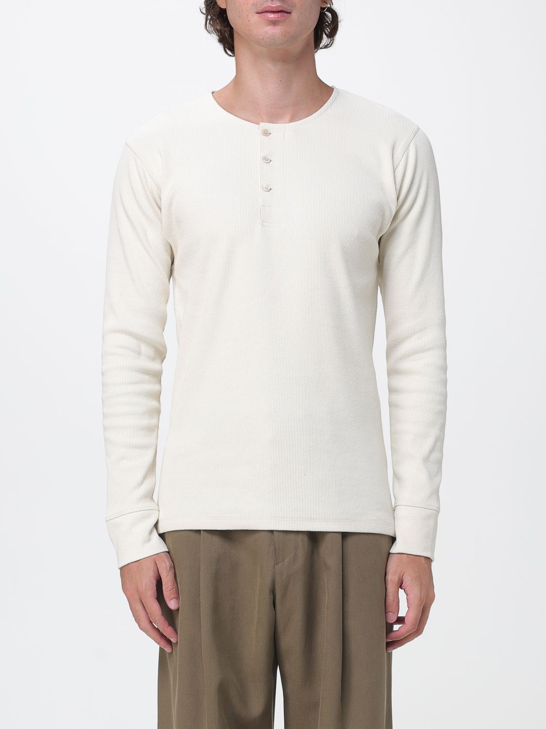 LEMAIRE Long-Sleeved Ribbed Henley T-shirt in a Linen and Cotton Blend