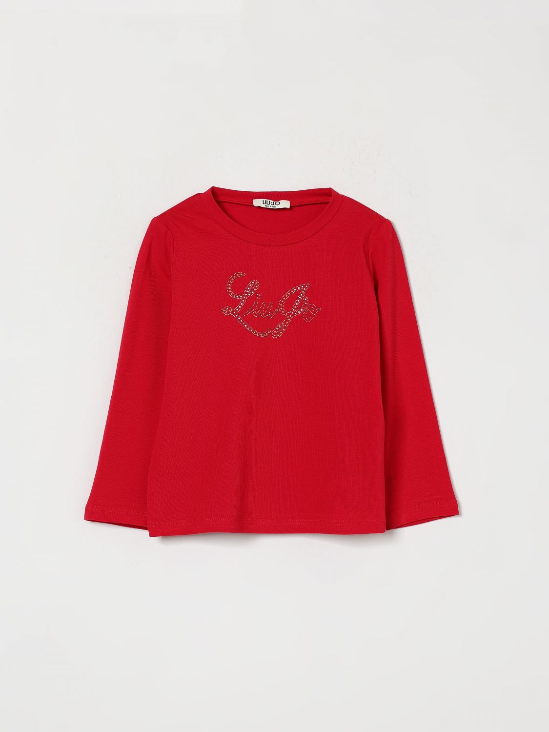 LIU JO T-shirt a maniche lunghe da bambina in cotone con logo ricamato e strass
