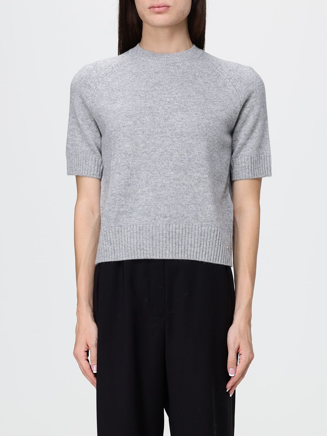 Anine Bing Grey Pure Cashmere Crewneck Jumper with Short Sleeves