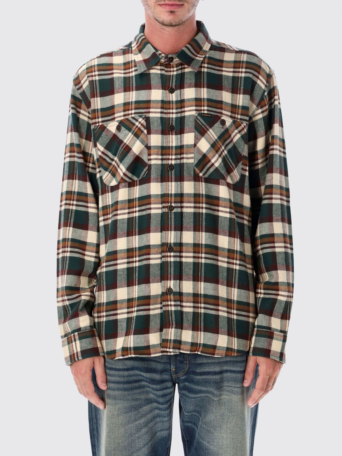Filson Long-Sleeve Check Flannel Shirt with Buttoned Patch Pockets