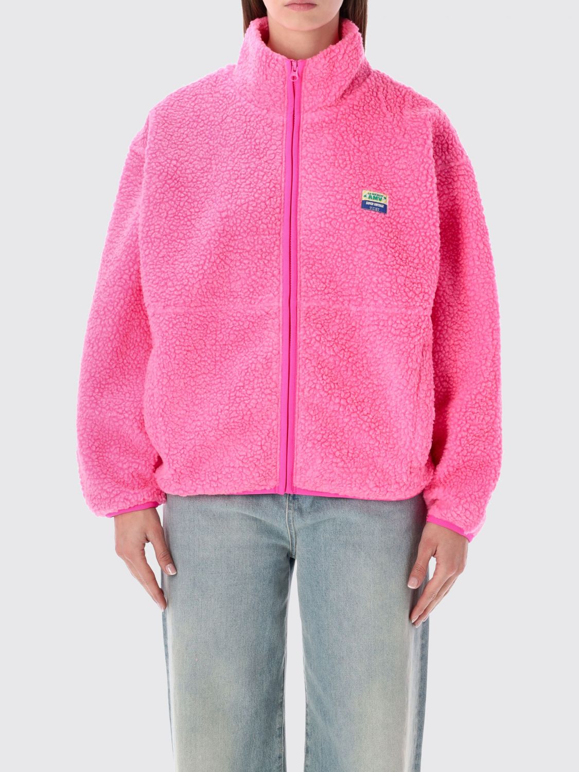 American Vintage Cropped Fleece Jacket with High Neck and Zip Closure